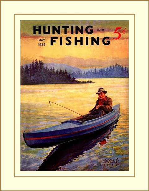 Vintage 1939 Hunting & Fishing Magazine Cover Poster, Canoe