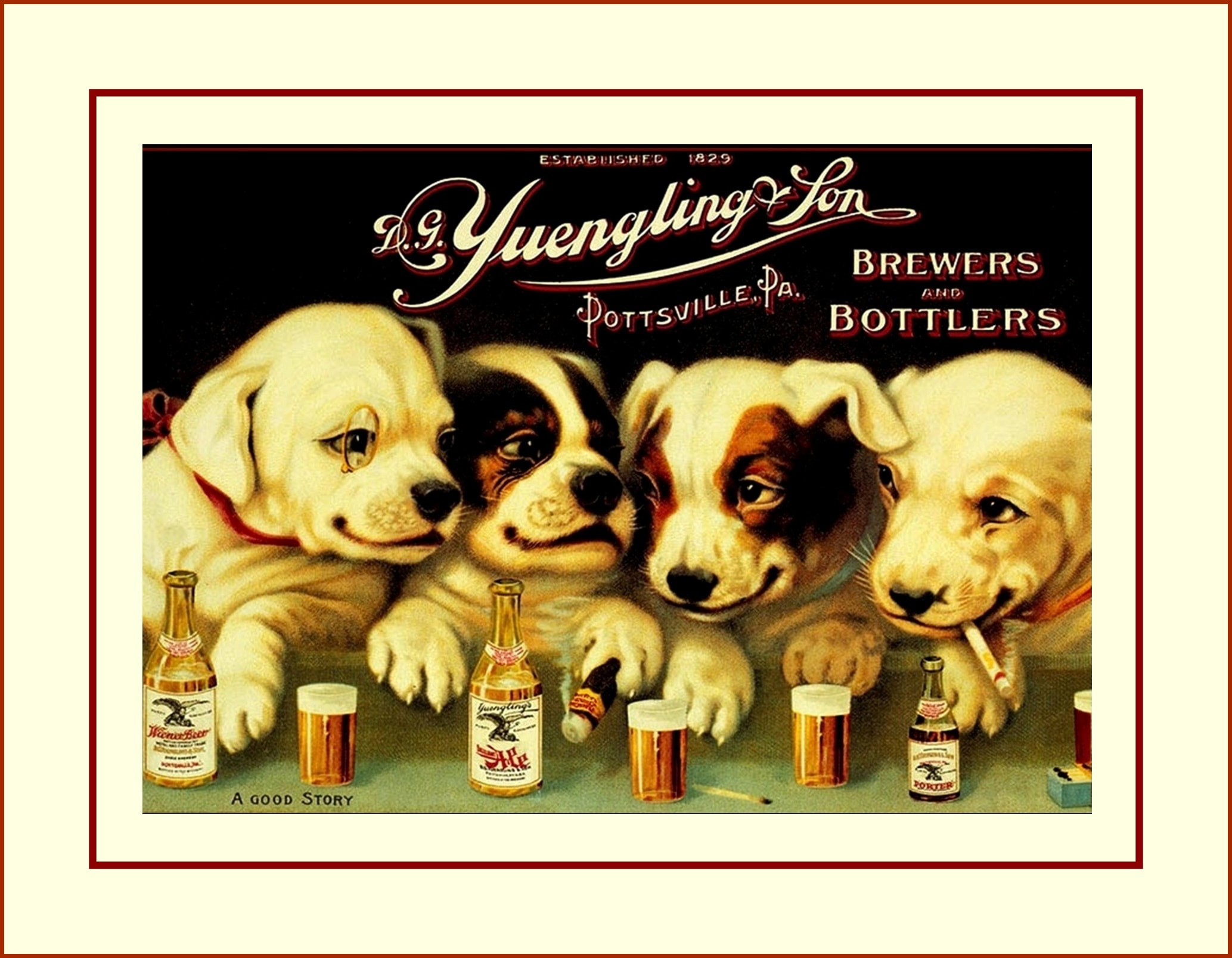 YUENGLING LAGER BEER PUPPY DOGS AT BAR POSTER SIGN NICE NEW BANNER 