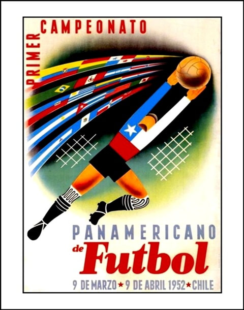 Rare 1952 Chile Pan-America Cup Soccer Poster, Unique Gift