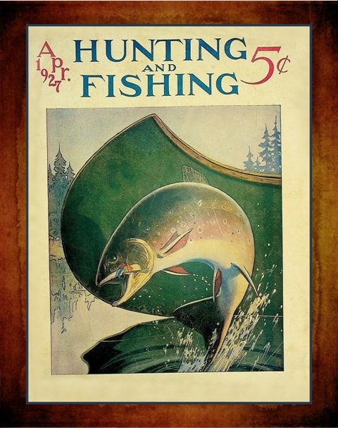 Unique Hunting & Fishing Poster, Canoe Trout Cabin Wall Art Gift