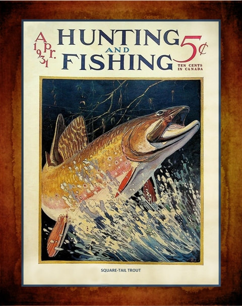 Unique 1931 Trout Fishing Poster, Canoe Wall Art Gift