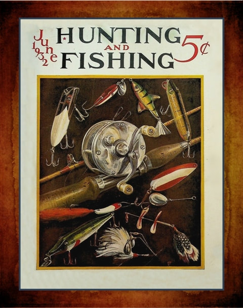Unique 1932 Hunting & Fishing Reel & Lures Poster Gift