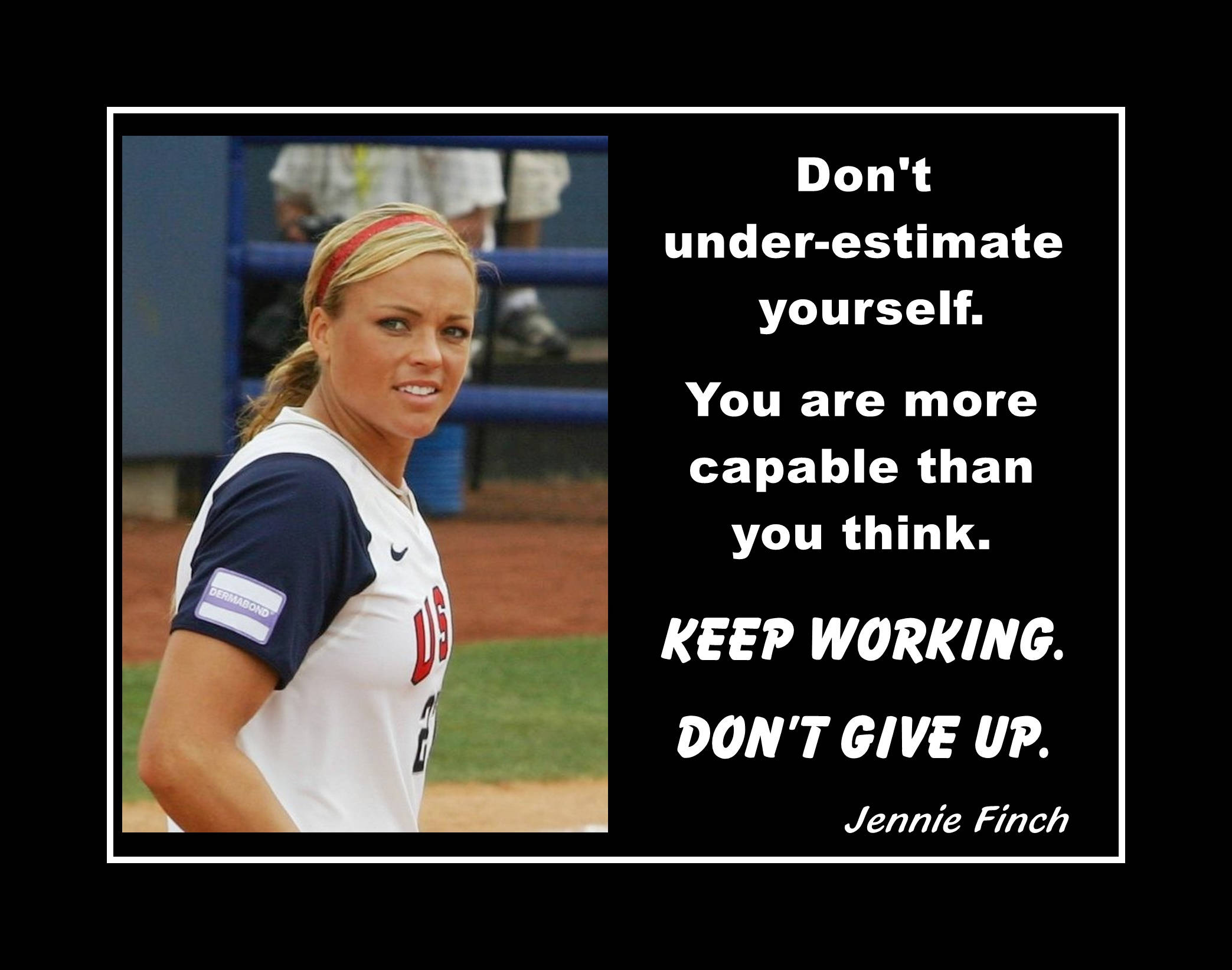 Jennie Finch Softball Quote Motivational Poster, Coaching Wall Decor