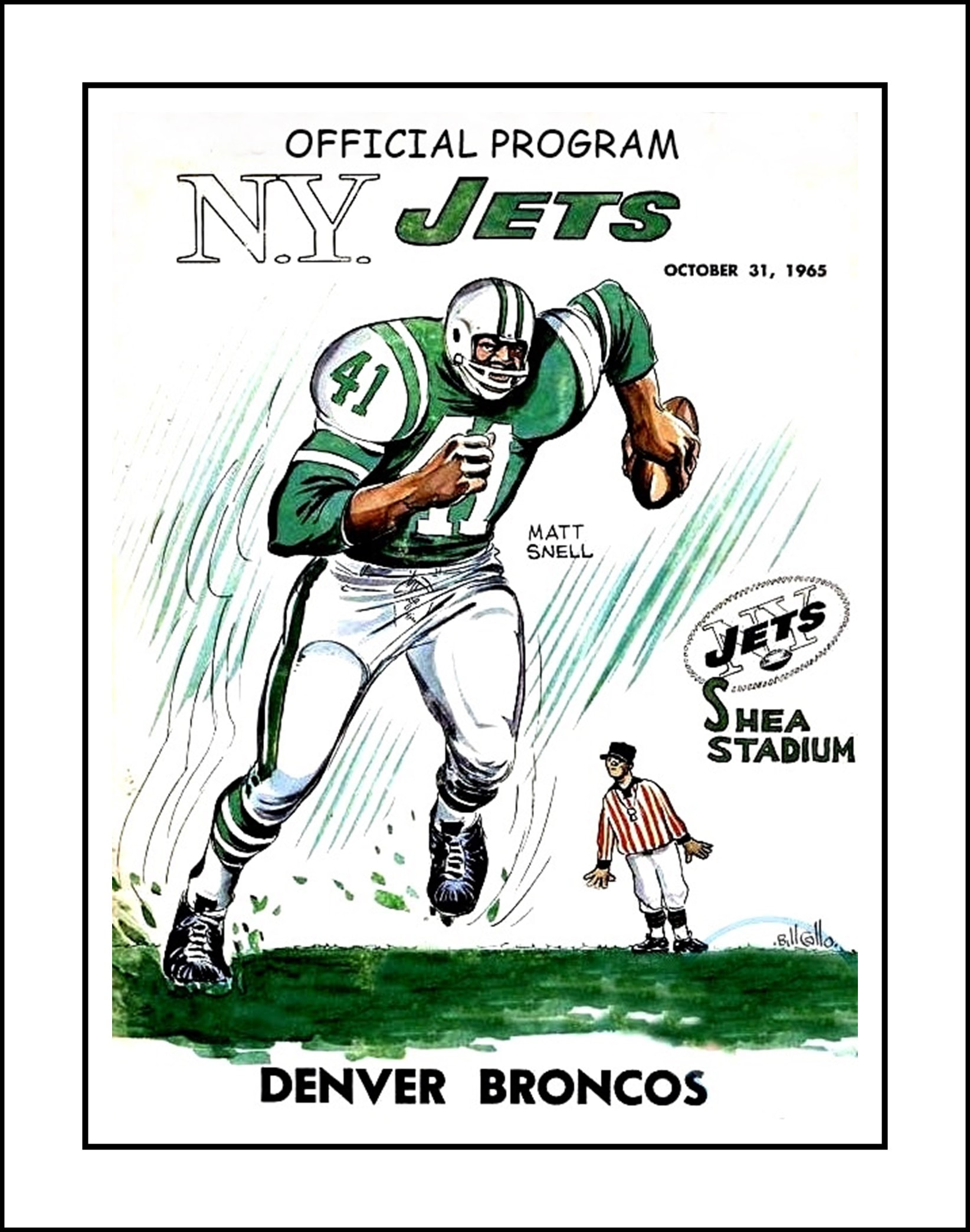 Vintage 1965 NY Jets vs Broncos Poster, Matt Snell Unique Memorabilia Gift