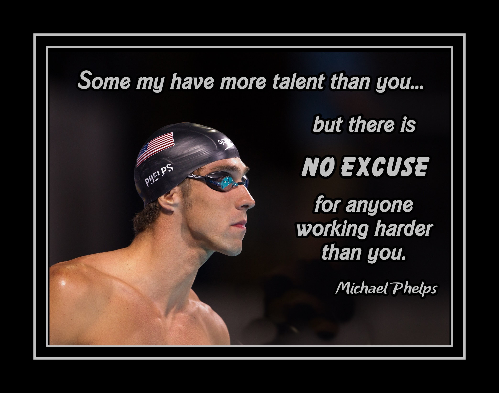 Michael Phelps American Swimmer Motivation Inspiration Quote Poster Photo B&W