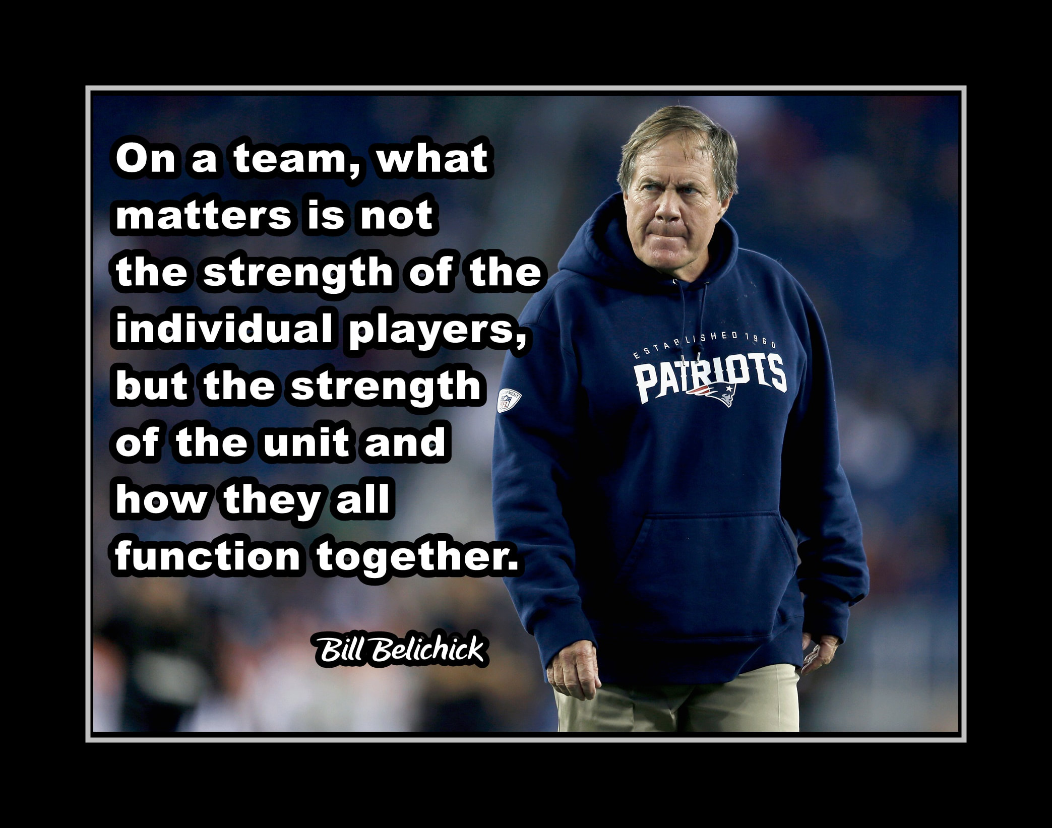Office Printable Wall Art Bill Belichick New England Patriots Inspirational Poster on Character Leadership Quotes for Man Cave or Sports Bar