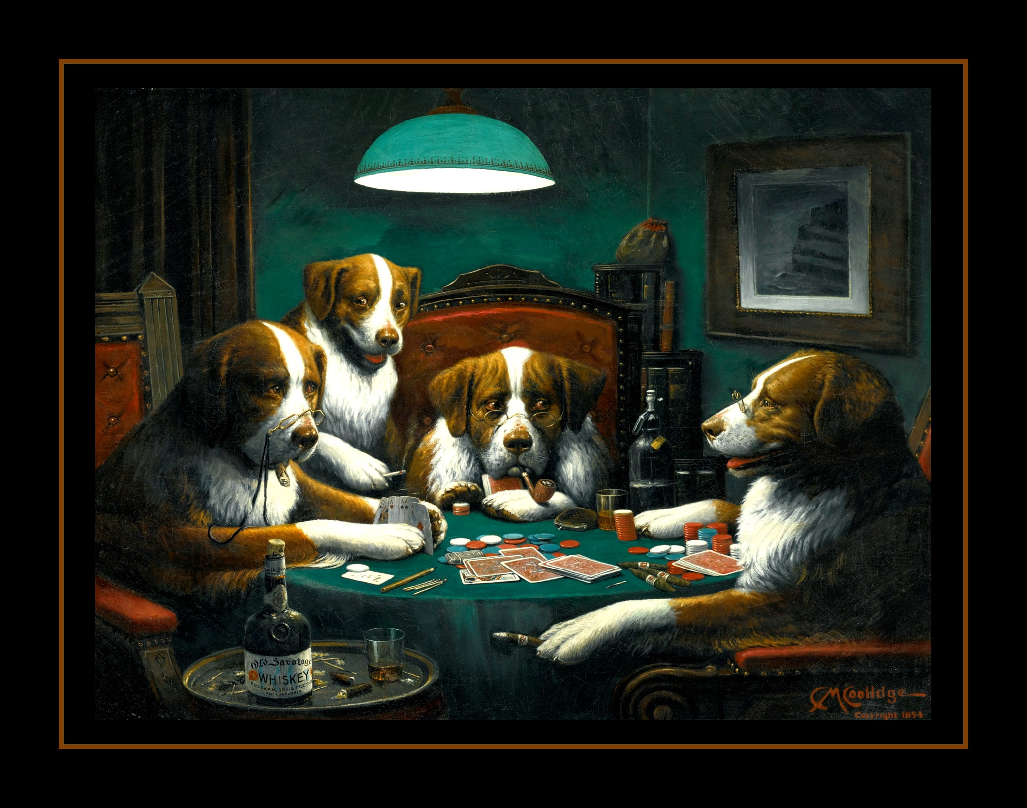 Puppy Poker Poster, Dogs Playing Cards Art Print, CM Coolidge Dog